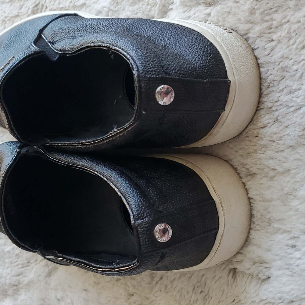 Michael Kors Keaton Black Slip-On Silver Mini Mk Logo Coated Canvas/Nappa Size 8 - Picture 3 of 6